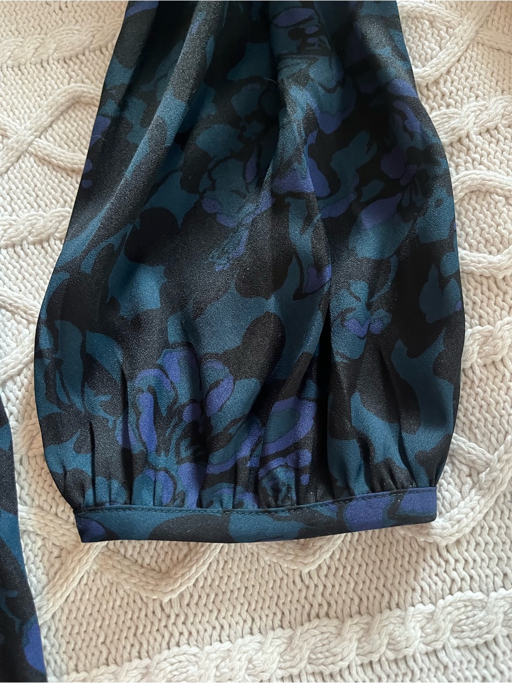 Loft Black Base Floral Long Sleeve Blouse in Dark Teal & Purple Accents Size XXL - Picture 13 of 16